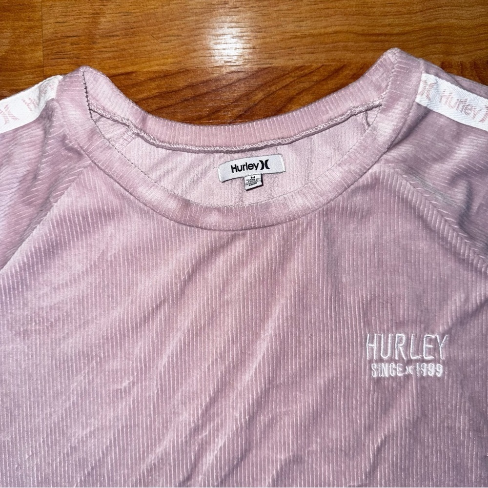 Hurley Cropped  Corduroy Long Sleeve T-Shirt Pullover Top Pink Women’s Medium - Picture 2 of 16